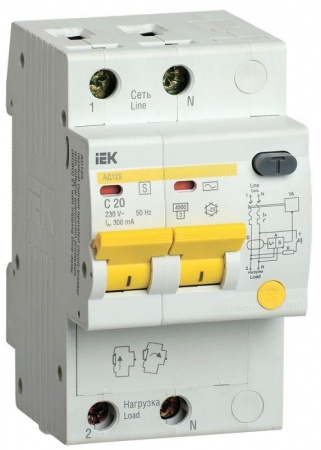 Выключатель автоматический дифференциального тока селективный 2п 20А 300мА тип AC АД12S ИЭК MAD13-2-020-C-300 424126