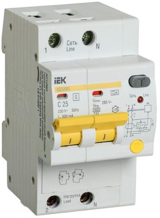 Выключатель автоматический дифференциального тока селективный 2п 25А 300мА тип A АД12MS ИЭК MAD123-2-025-C-300 424153