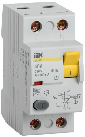 Выключатель дифференциального тока (УЗО) 2п 40А 100мА тип ACS ВД1-63S ИЭК MDV12-2-040-100 1035935