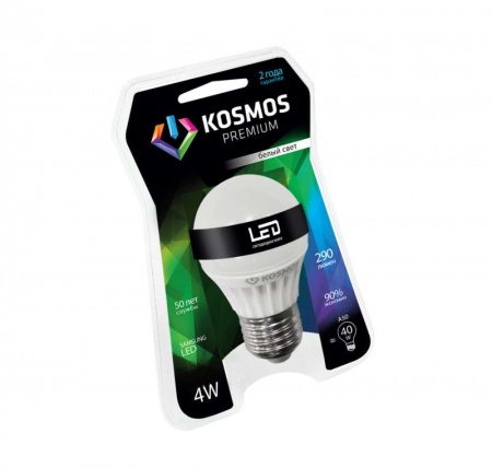 Лампа светодиодная LED KOSMOS premium 4Вт грушевидная A50 E27 230В 4500К Космос KLED4wA50230vE2745 236000