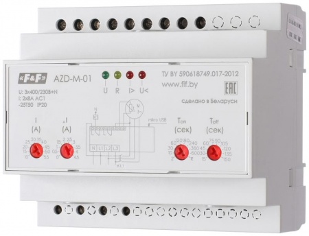 Автомат защиты электродвигателей AZD-M (исп.1 (10-59.5 А) микропроцессорный защита трехфазных двигателей мощностью до 30кВт (с транс. тока более 30кВт) USB порт. 3х400/230+N 2х8А 2х1P IP20) F&F EA05.004.001 320292