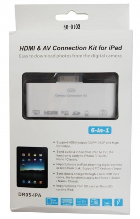Адаптер AV 6 в 1 для iPhone 4/4S на HDMI USB microSD SD 3.5мм microUSB Rexant 40-0103 469241