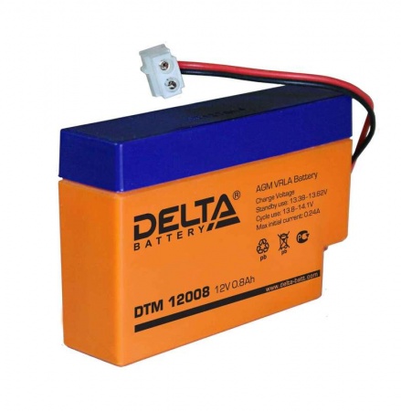 Батарея аккумуляторная 12В 0.8А.ч (96х25х62) Delta DTM 12008 299386