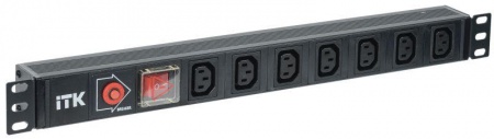 Блок розеток 7 мест PDU C13 с выкл. и защитой от перенапр. без шнура 1U вход C14 алюм. профиль ITK PH13-7C133 309798