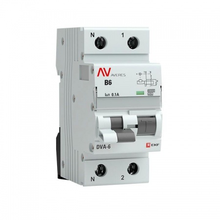 Выключатель автоматический диф. тока 1п+N B 6А 100мА тип A DVA-6 6кА AVERES EKF rcbo6-1pn-6B-100-a-av 1208640