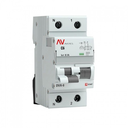 Выключатель автоматический диф. тока 1п+N C 6А 100мА тип AC DVA-6 6кА AVERES EKF rcbo6-1pn-6C-100-ac-av 1208647