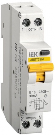 Выключатель автоматический дифференциального тока 1п B 16А 30мА тип A 4.5кА АВДТ-32М ИЭК MAD32-5-016-B-30 294441