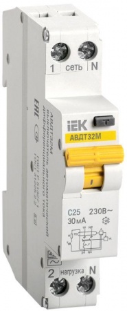 Выключатель автоматический дифференциального тока 1п C 25А 30мА тип A 4.5кА АВДТ-32М ИЭК MAD32-5-025-C-30 294451