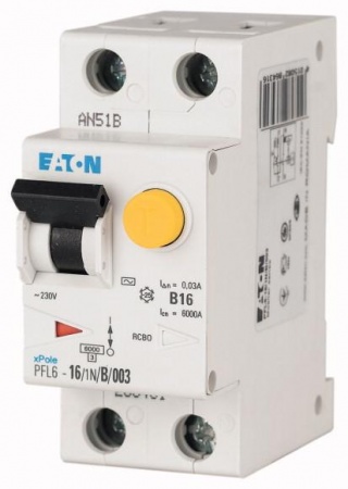 Выключатель автоматический дифференциального тока 2п (1P+N) C 16А 30мА тип AC 6кА PFL6 2мод. EATON 286467 258211