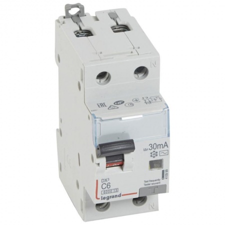 Выключатель автоматический дифференциального тока 2п (1P+N) C 6А 30мА тип AC 6кА DX3 Leg 410999 1016390