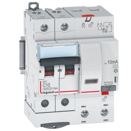 Выключатель автоматический дифференциального тока 2п C 10А 10мА тип AC 6кА DX3 4мод. Leg 411149 1016372