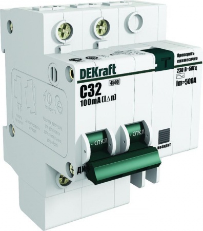 Выключатель автоматический дифференциального тока 2п C 10А 30мА тип AC 4.5кА ДИФ-101 4.5мод. DeKraft 15002DEK 121960