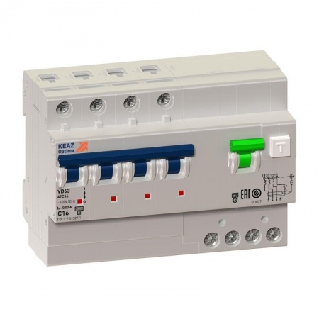 Выключатель автоматический дифференциального тока 4п C 10А 10мА тип A 6кА OptiDin VD63 УХЛ4 КЭАЗ 103471 1024327