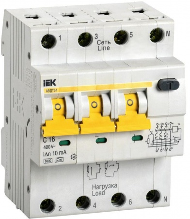 Выключатель автоматический дифференциального тока 4п C 16А 10мА тип A 6кА АВДТ-34 ИЭК MAD22-6-016-C-10 1035728