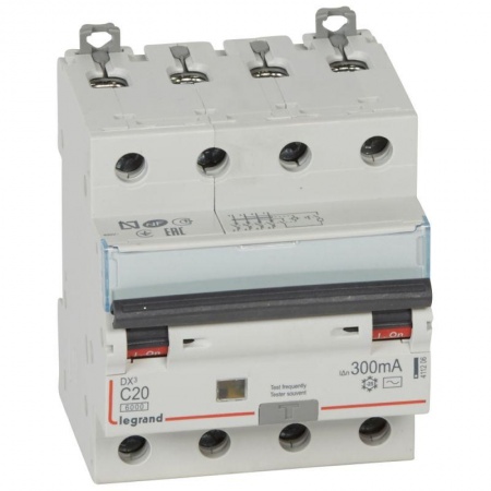 Выключатель автоматический дифференциального тока 4п C 20А 300мА тип AC 6кА DX3 Leg 411206 1016414