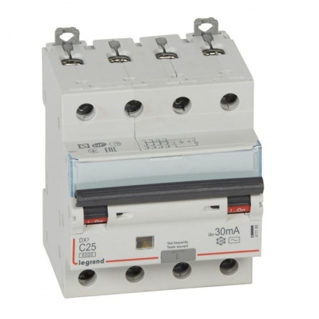 Выключатель автоматический дифференциального тока 4п C 25А 30мА тип AC 6кА DX3 4мод. Leg 411188 1009923