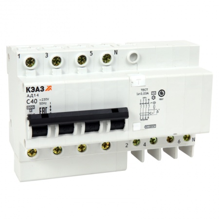 Выключатель автоматический дифференциального тока 4п C 40А 300мА тип A 4.5кА АД14-44 УХЛ4 КЭАЗ 141614 1062764