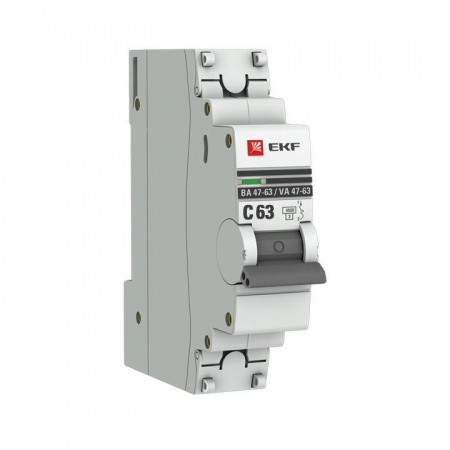 Выключатель автоматический модульный 1п C 63А 4.5кА ВА 47-63 PROxima EKF mcb4763-1-63C-pro 303893