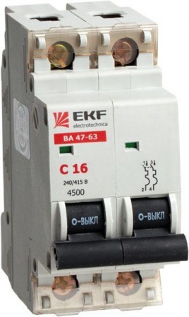 Выключатель автоматический модульный 2п C 20А 4.5кА ВА 47-63 EKF mcb4763-2-20C 50612