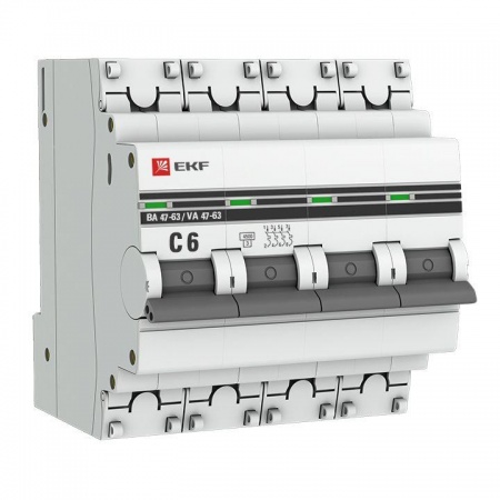 Выключатель автоматический модульный 4п C 6А 4.5кА ВА 47-63 PROxima EKF mcb4763-4-06C-pro 310649