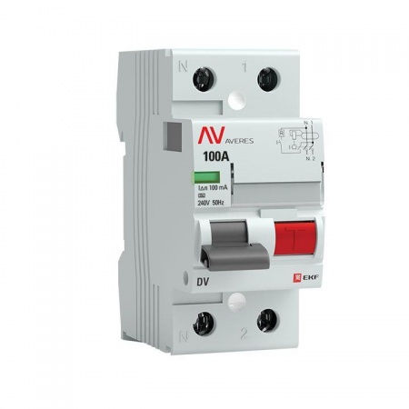 Выключатель дифференциального тока (УЗО) 2п 100А 100мА тип A DV AVERES EKF rccb-2-100-100-a-av 1208858