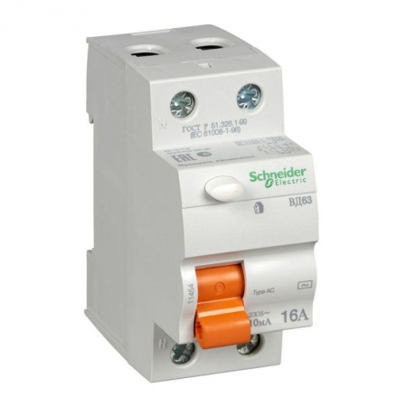 Выключатель дифференциального тока (УЗО) 2п 16А 10мА тип AC ВД63 Домовой SchE 11454 83993