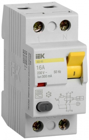 Выключатель дифференциального тока (УЗО) 2п 16А 300мА тип AC ВД1-63 ИЭК MDV10-2-016-300 58086