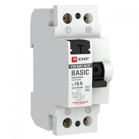 Выключатель дифференциального тока (УЗО) 2п 16А 30мА тип AC Basic (электрон.) EKF elcb-2-16-30e-sim 444465