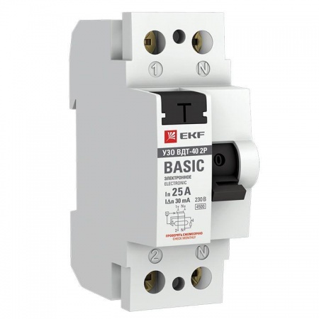 Выключатель дифференциального тока (УЗО) 2п 25А 30мА тип AC Basic (электрон.) EKF elcb-2-25-30e-sim 444466