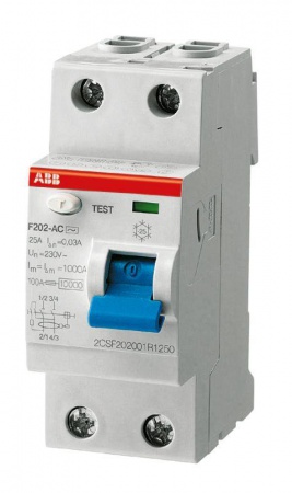 Выключатель дифференциального тока (УЗО) 2п 40А 30мА тип A F202 ABB 2CSF202101R1400 25272
