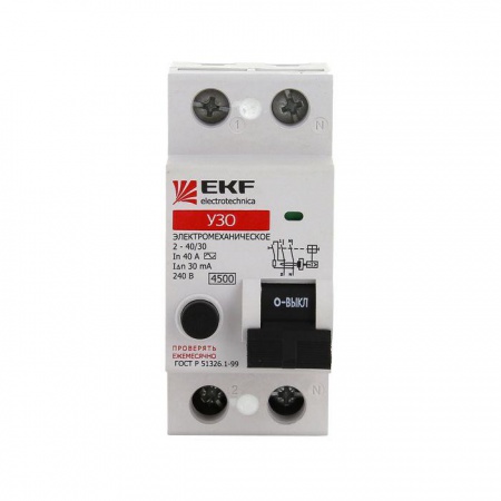 Выключатель дифференциального тока (УЗО) 2п 40А 30мА тип AC (электромех.) EKF elcb-2-40-30-em 50634