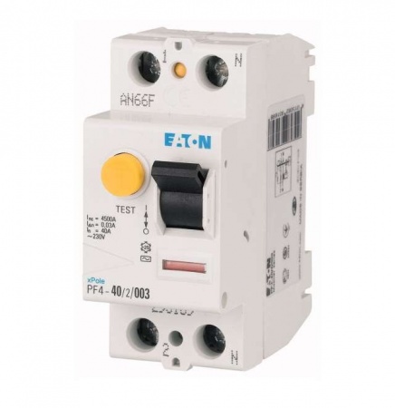 Выключатель дифференциального тока (УЗО) 2п 40А 30мА тип AC 4.5кА PF4 2мод. EATON 293169 266908