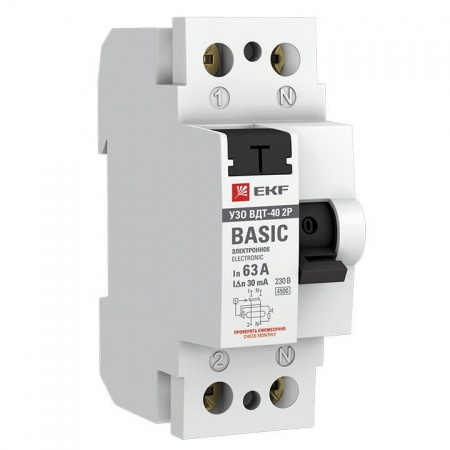Выключатель дифференциального тока (УЗО) 2п 63А 30мА тип AC Basic (электрон.) EKF elcb-2-63-30e-sim 444468