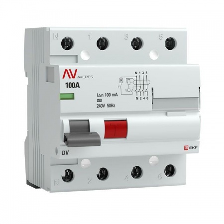Выключатель дифференциального тока (УЗО) 4п 100А 100мА тип A DV AVERES EKF rccb-4-100-100-a-av 1208903