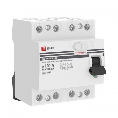 Выключатель дифференциального тока (УЗО) 4п 100А 100мА тип AC ВД-100 PROxima (электромех.) EKF elcb-4-100-100-em-pro 325994