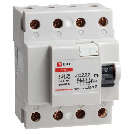 Выключатель дифференциального тока (УЗО) 4п 16А 30мА тип AC (электромех.) EKF elcb-4-16-30-em 50636