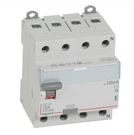 Выключатель дифференциального тока (УЗО) 4п 25А 100мА тип AC DX3 Leg 411712 265574