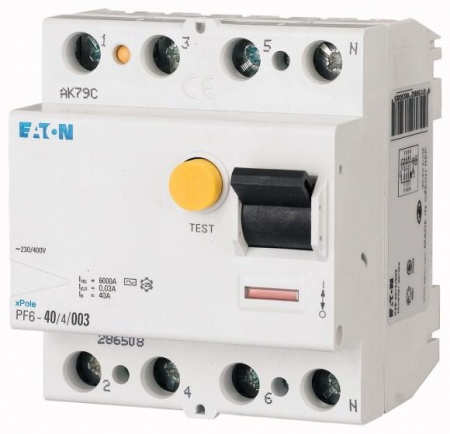 Выключатель дифференциального тока (УЗО) 4п 25А 30мА тип AC 6кА PF6 EATON 286504 1035554
