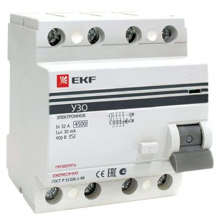 Выключатель дифференциального тока (УЗО) 4п 40А 30мА тип A ВД-100 PROxima (электрон.) EKF elcb-4-40-30e-pro 326049