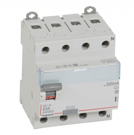 Выключатель дифференциального тока (УЗО) 4п 63А 500мА тип A DX3 N справа Leg 411791 1015664