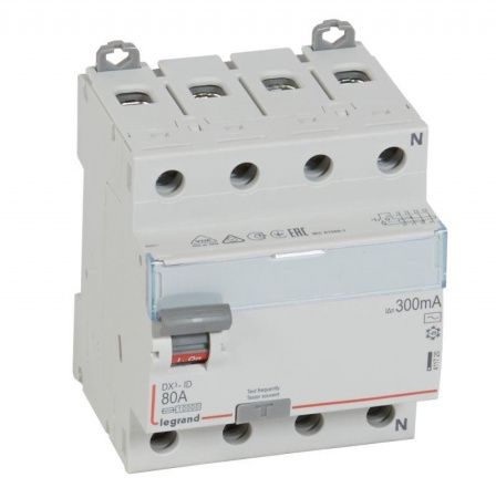 Выключатель дифференциального тока (УЗО) 4п 80А 300мА тип AC DX3 N справа Leg 411725 1015644