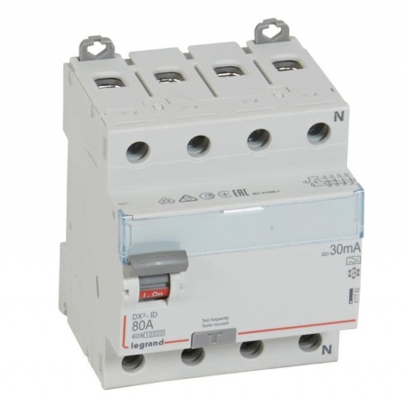 Выключатель дифференциального тока (УЗО) 4п 80А 30мА тип A DX3 N справа Leg 411762 1015653