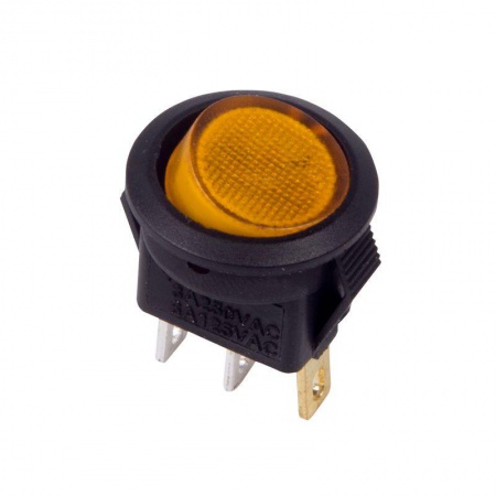 Выключатель клавишный круглый 250В 3А (3с) ON-OFF желт. с подсветкой Micro (RWB-106 SC-214) Rexant 36-2532 497463