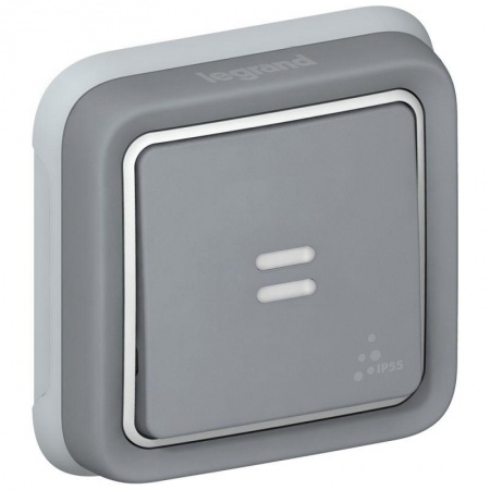 Выключатель кнопочный 1-м СП PLEXO с подсветкой 10А с ламп. сер. Leg 069821 1010913