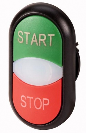 Кнопка двойная с сигнальной лампой; с обозначением"start" "stop" зел./красн.; лицевое кольцо M22S-DDL-GR-GB1/GB0 черн. EATON 216703 372511
