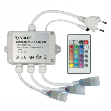 Контроллер ULC-Q444 RGB WHITE для управления светодиод. RGB ULS-5050 лентами 220В 3 вых. 1440Вт с пультом ДУ ИК Volpe UL-00002275 488514