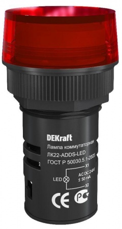 Лампа коммутац. ADDS 22мм LED 24В AC/DC ЛK-22 красн. DEKraft 25066DEK 1113524