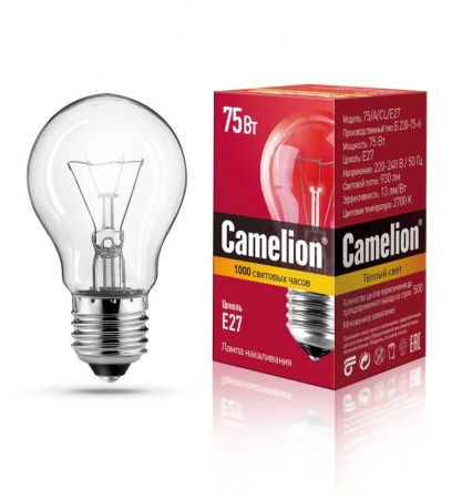 Лампа накаливания A CL 75Вт E27 220-240В Camelion 7278 247321