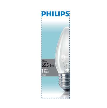 Лампа накаливания B35 CL E27 60Вт 1CT Philips 921501544237 / 872790085488600 53108