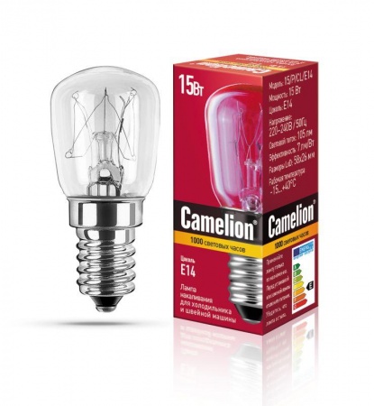 Лампа накаливания MIC 15/P/CL/E14 15Вт E14 220-230В для холодильников и швейн. машин Camelion 12116 411898